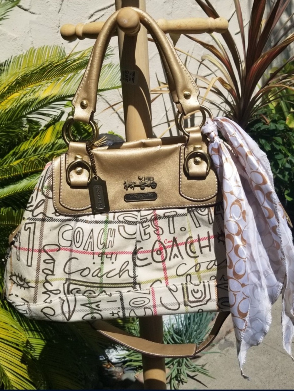 Coach Scribble Logo Satchel with Gold Trim and Scarf